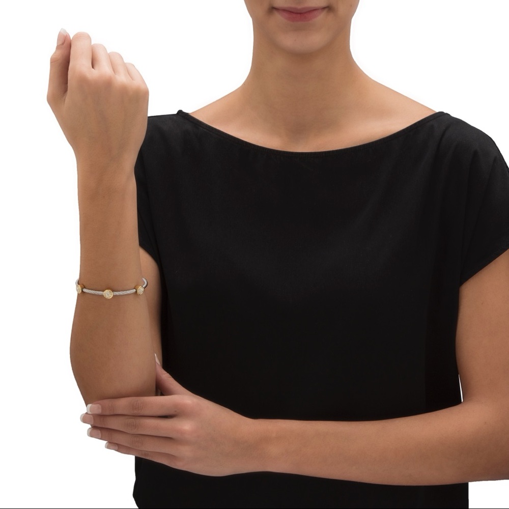 Cubic zirconia gold & silver plated cable bracelet - Picture 3 of 3